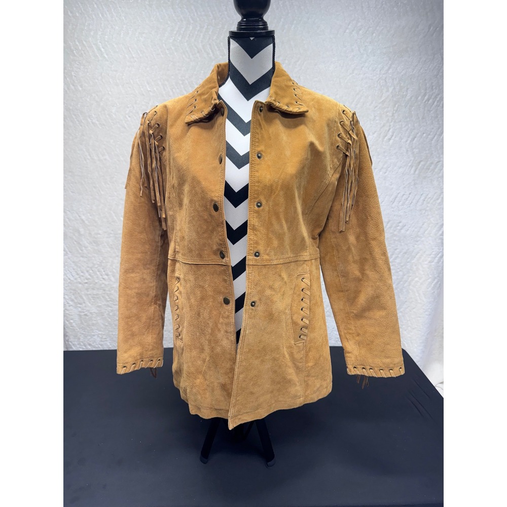 Excelled Collection Womens Tan Suede Fringe Western Jacket Whipstitch Boho L